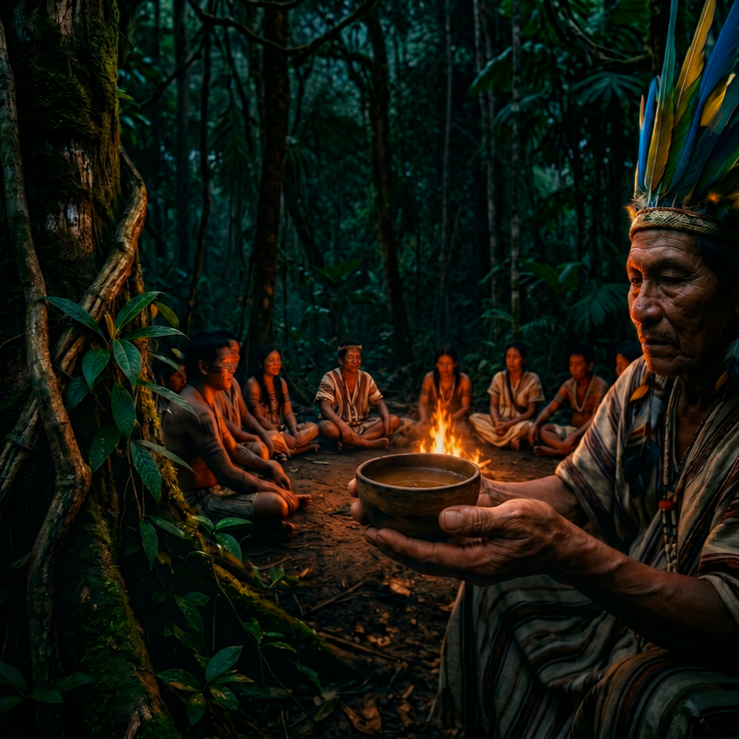 Cerimônia de Ayahuasca na floresta